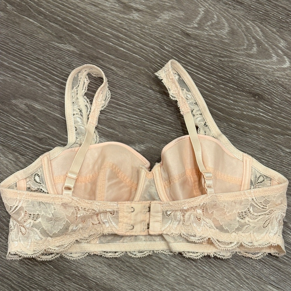 Vintage Wacoal Longline Lace Bra Peach Pink Pleated Underwire 32A Coquette Retro - Picture 2 of 13